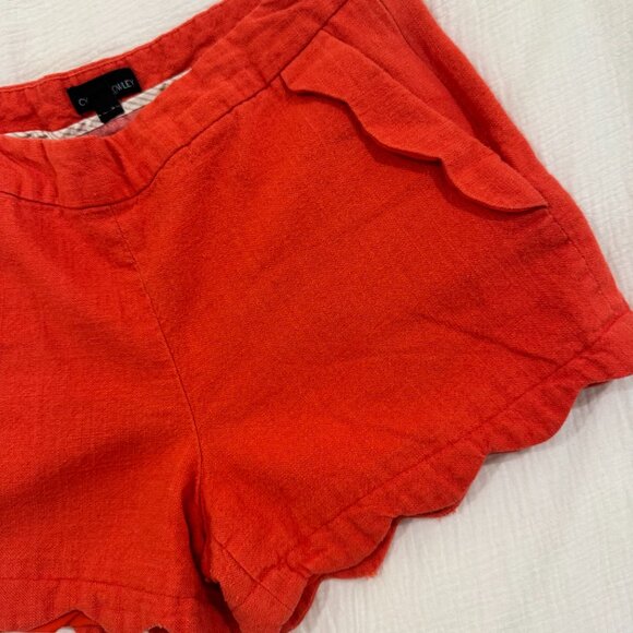 Cynthia Rowley Red Linen Blend Scalloped Hem Shorts Women’s Size 10 Lined, Side - Picture 13 of 15